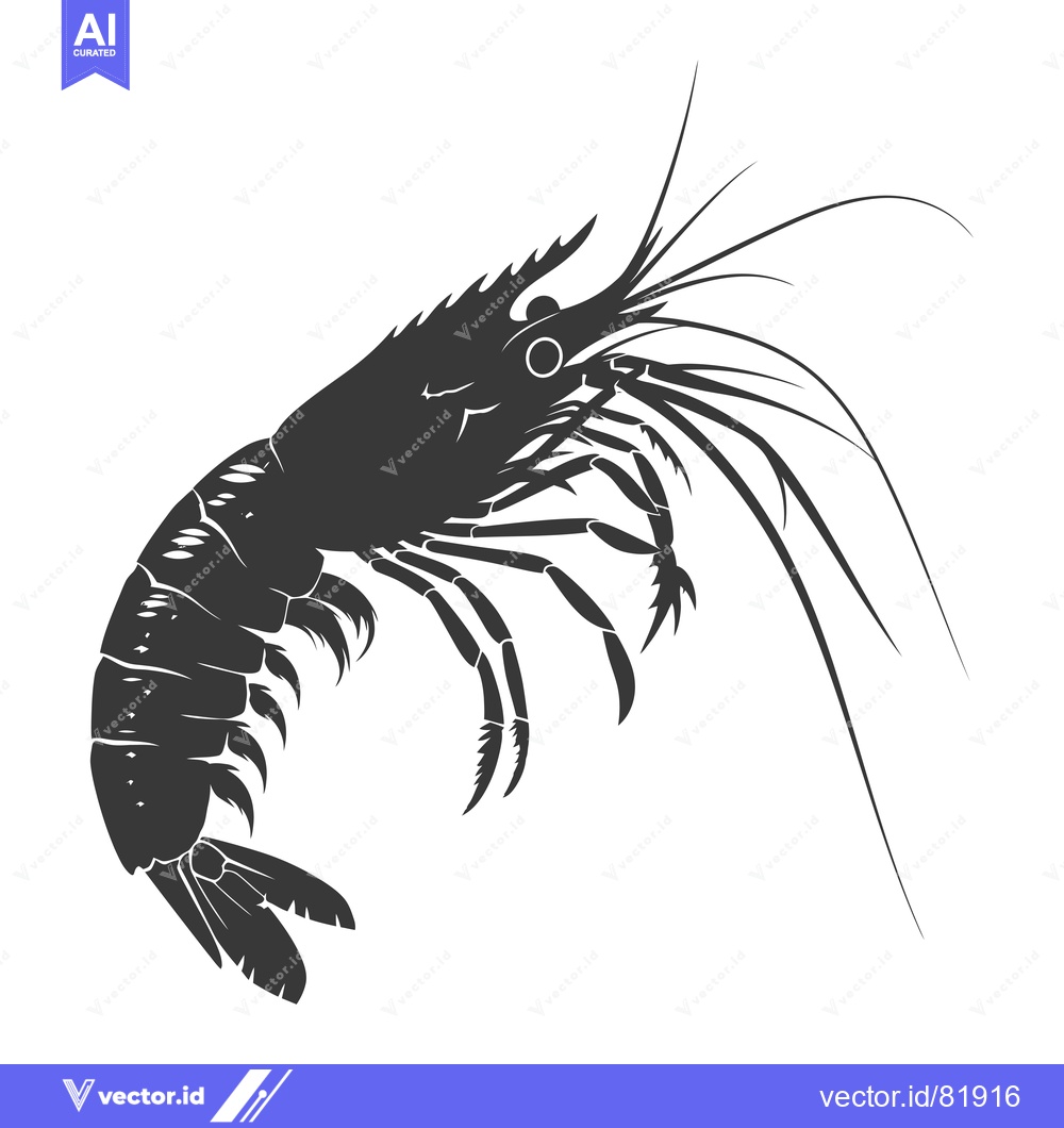 Premium Vector of A black and white silhouette of a shrimp with its tail curled