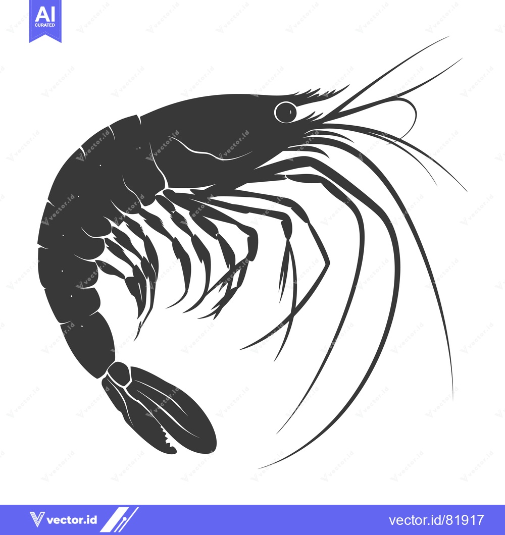 Premium Vector dari Black and White Silhouette of a Shrimp Curled in a C Shape