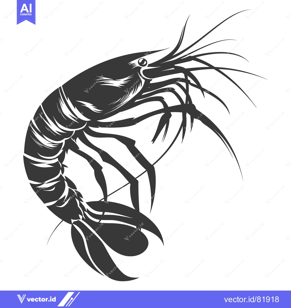 Premium Vector of Black and White Illustration of a Shrimp with Curved Body and Long Ant