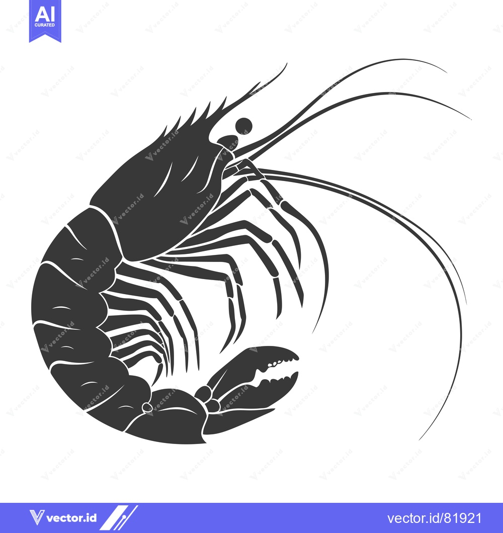 Premium Vector dari Silhouette of a Shrimp with Curled Tail and Extended Antennae