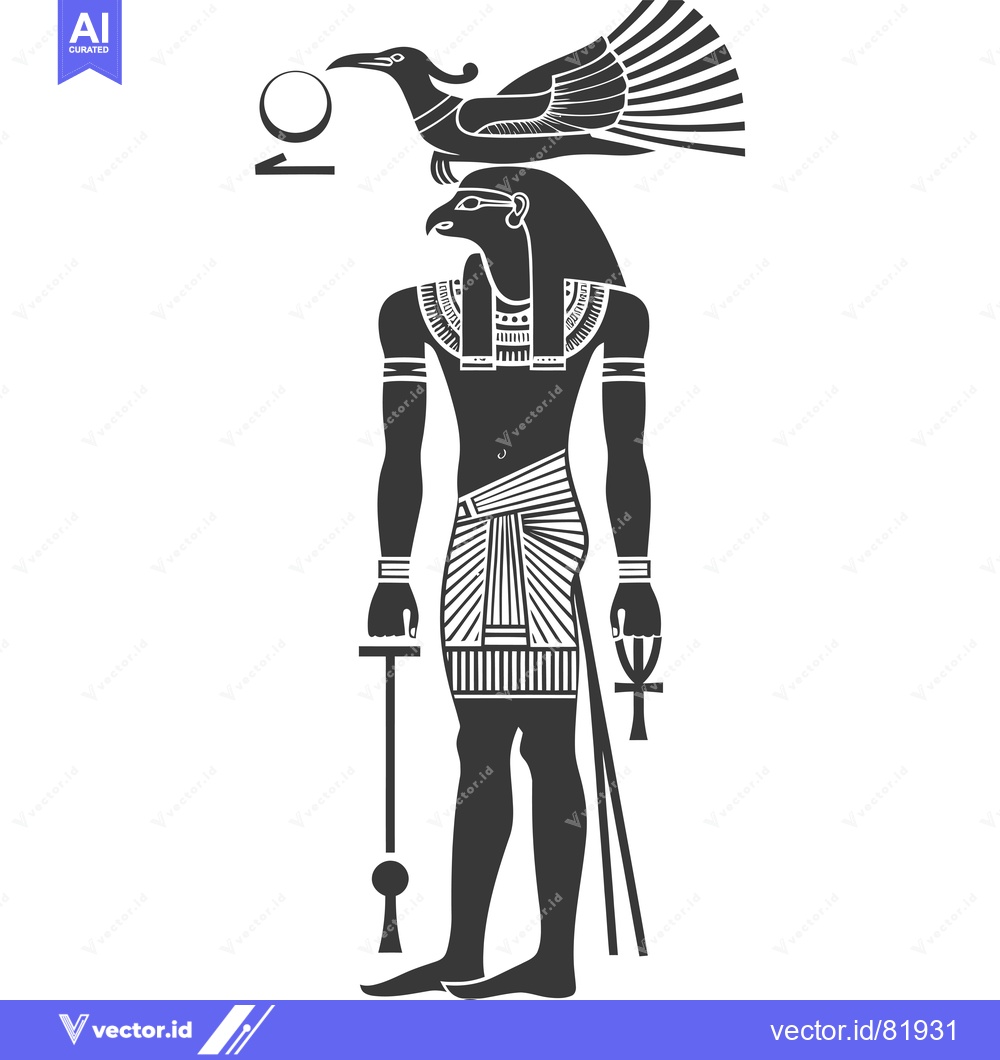 Premium Vector of Ankh and Was Scepter Held by a Humanoid Figure with a Falcon Head and