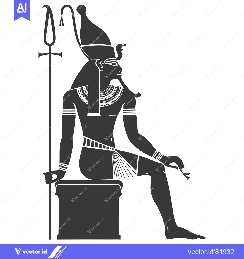 Premium Vector of A Sitting Egyptian God Holding a Staff