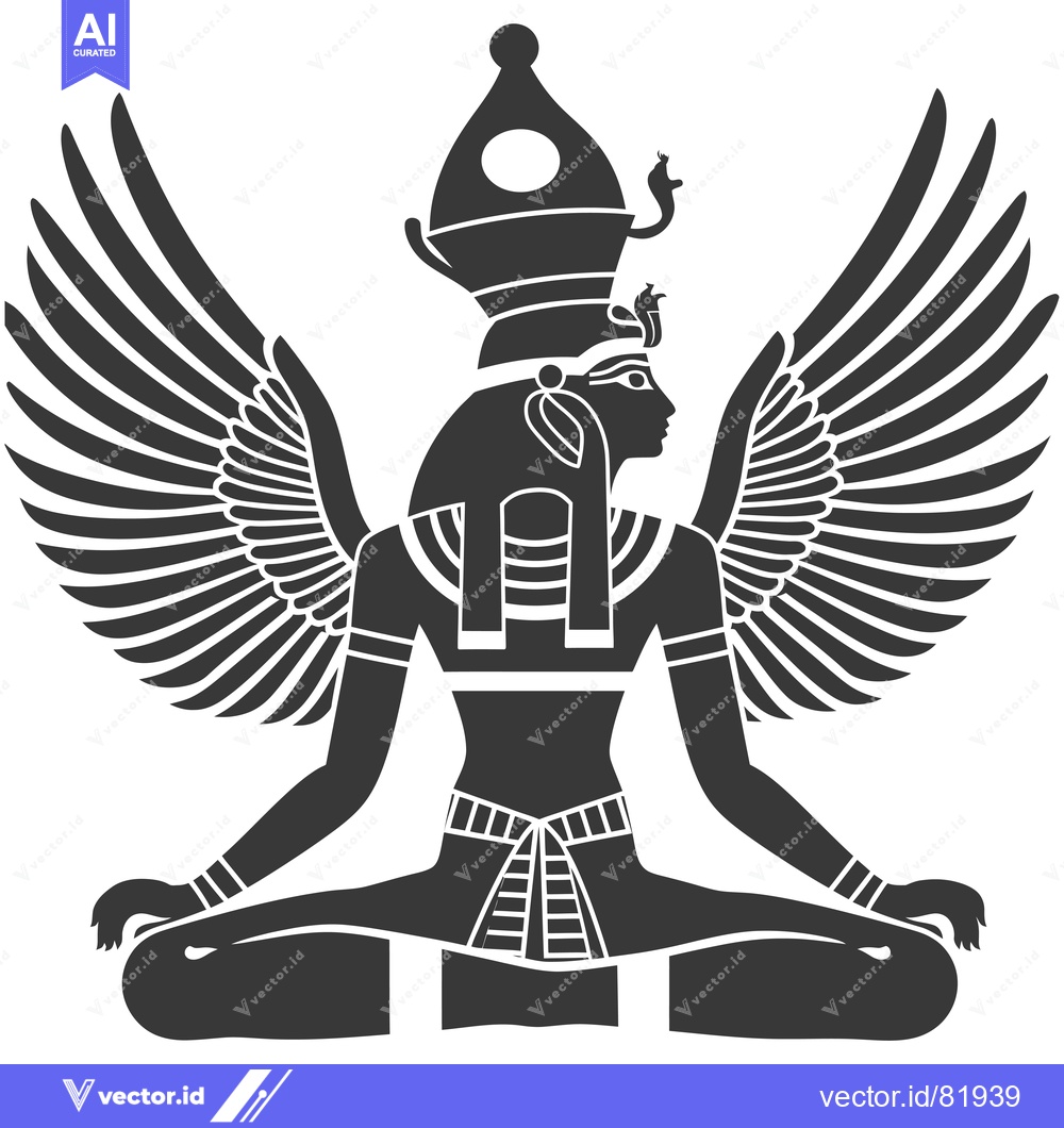 Premium Vector of Black and White Silhouette of a Seated Winged Goddess