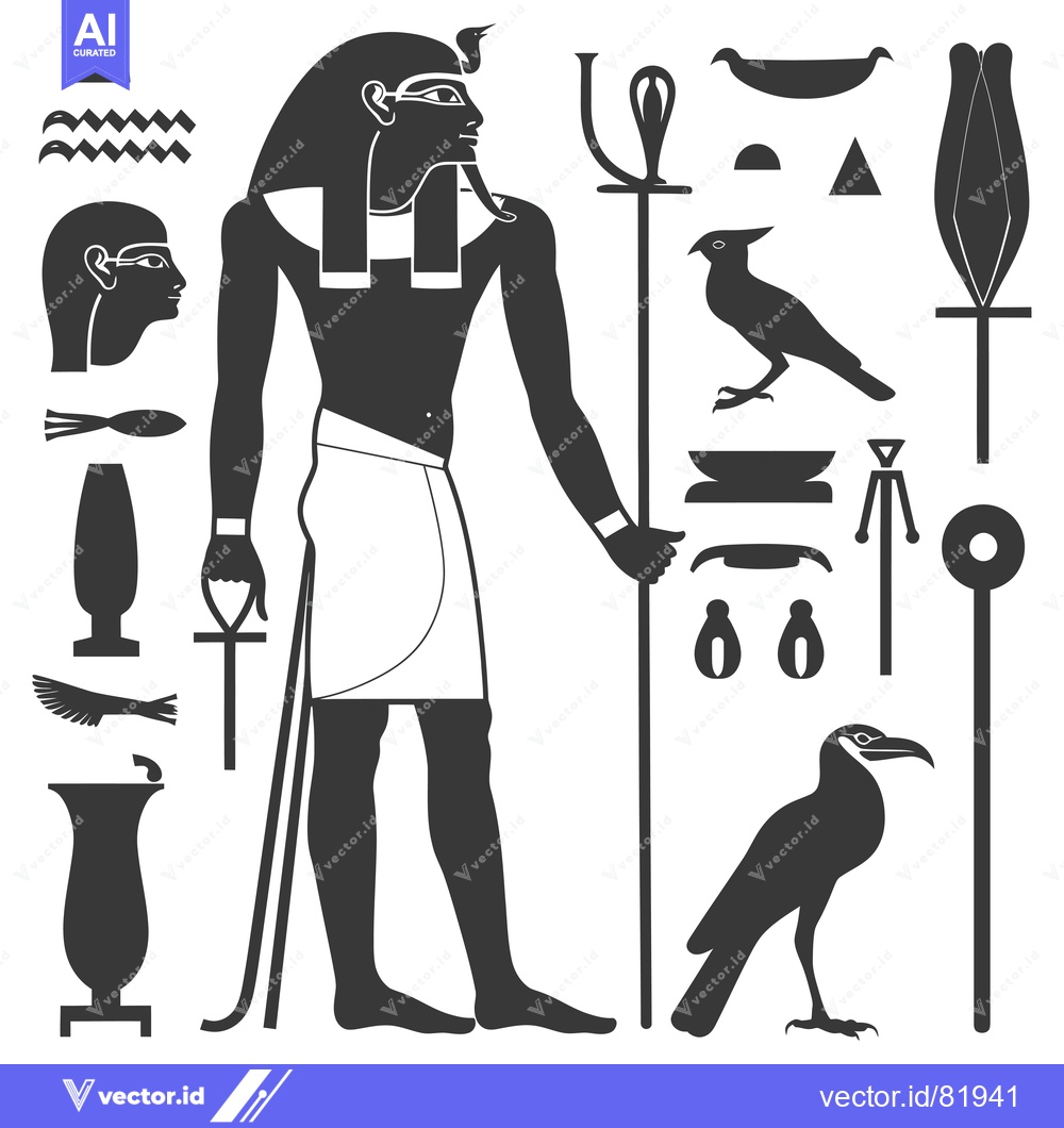 Premium Vector of Egyptian Hieroglyphics with God, Birds, and Symbols