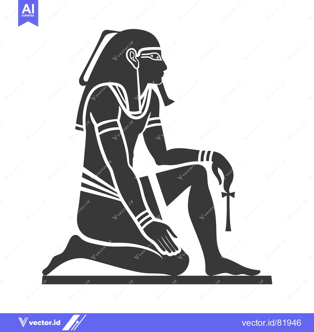 Premium Vector of Kneeling Egyptian Pharaoh Holding a Staff