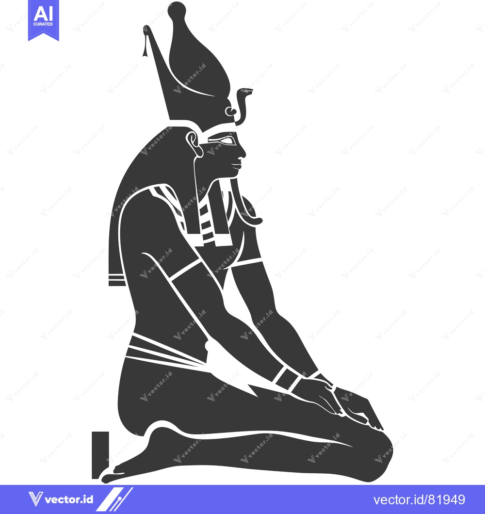 Premium Vector dari A Kneeling Egyptian Pharaoh or God with a Tall Crown
