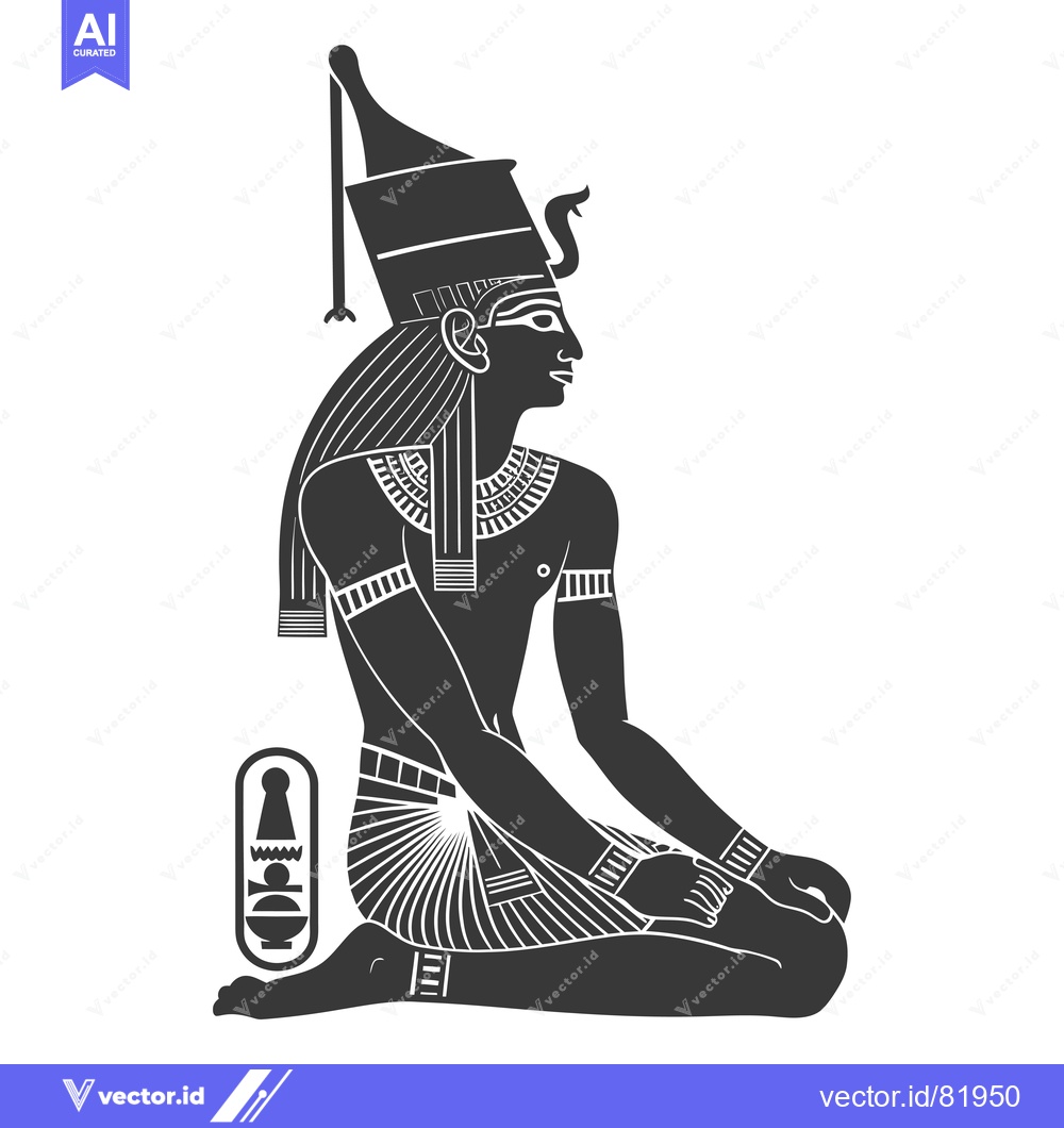 Premium Vector dari Kneeling Egyptian Pharaoh with a Tall Crown and a Serpent