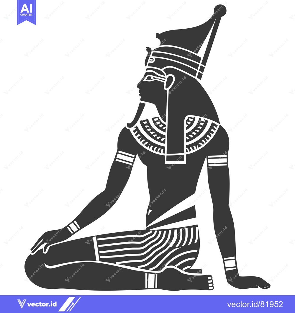 Premium Vector of Egyptian God Sitting in Profile with a Crown and a Beard