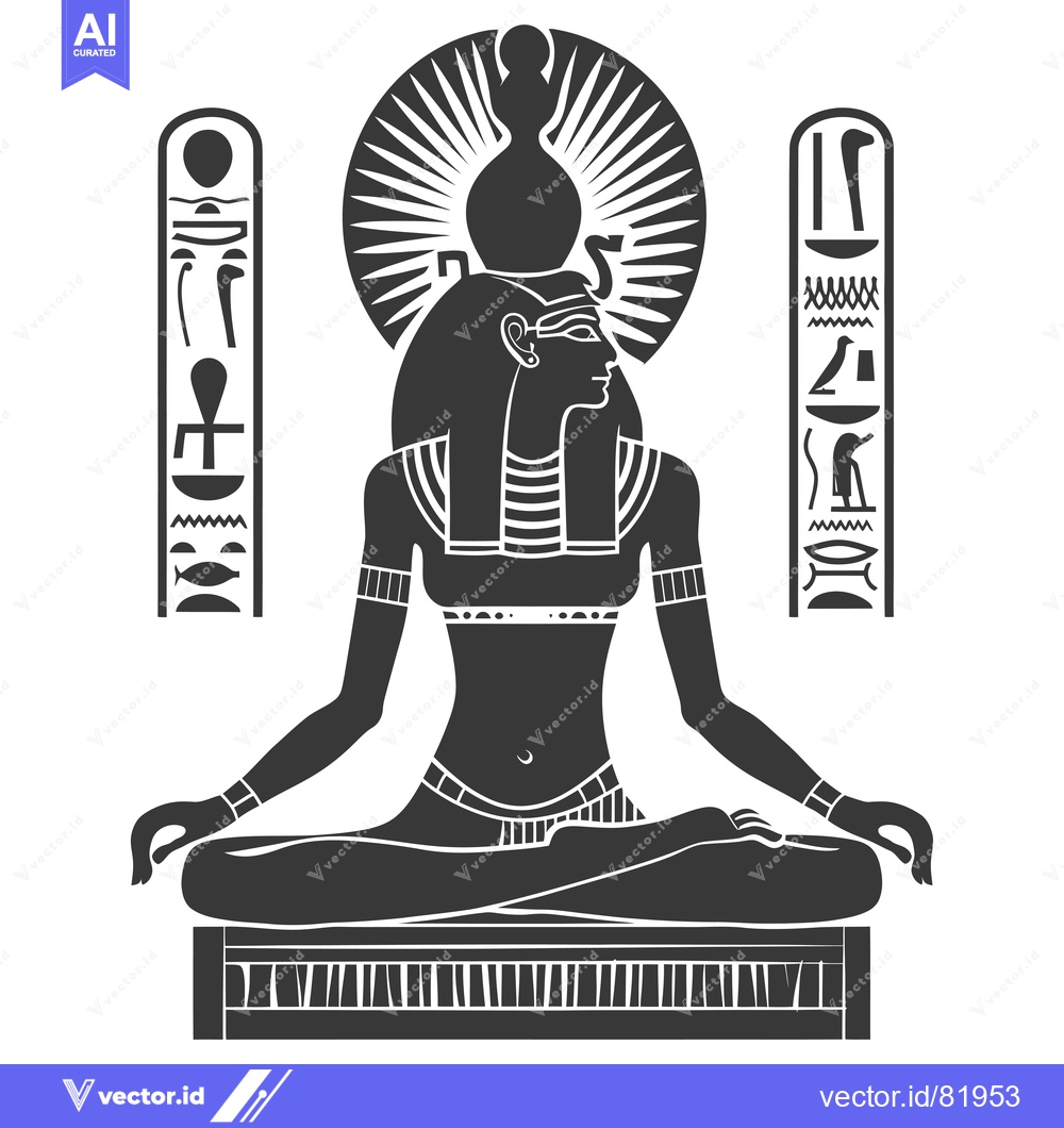 Premium Vector dari Egyptian Goddess Isis Sitting in Lotus Position with Hieroglyphs