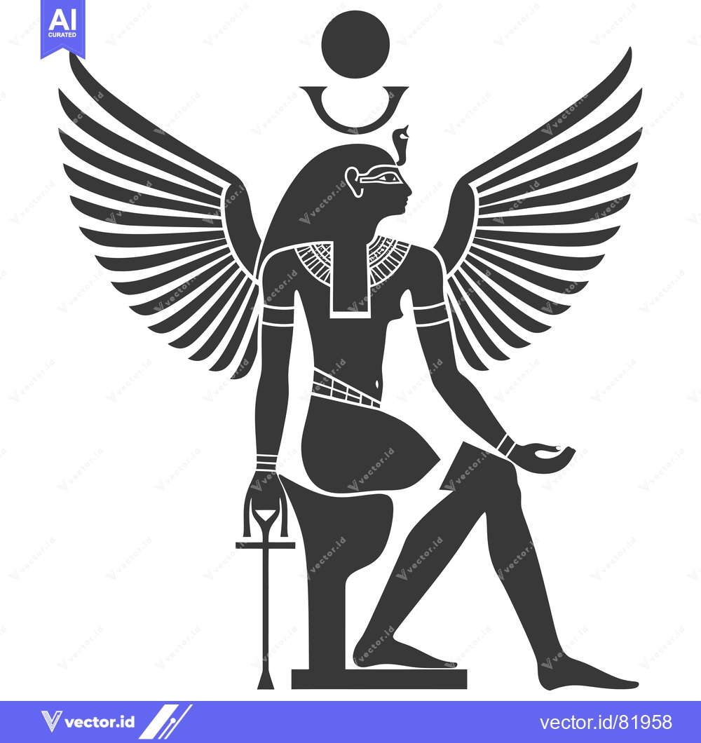 Premium Vector dari Winged Goddess with Ankh and Sun Disk Symbolism