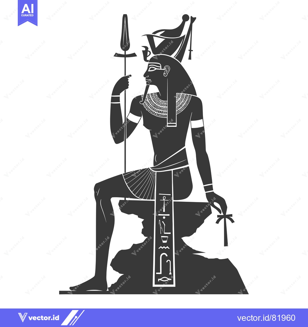 Premium Vector dari Silhouette of Egyptian God Horus Seated on a Rock
