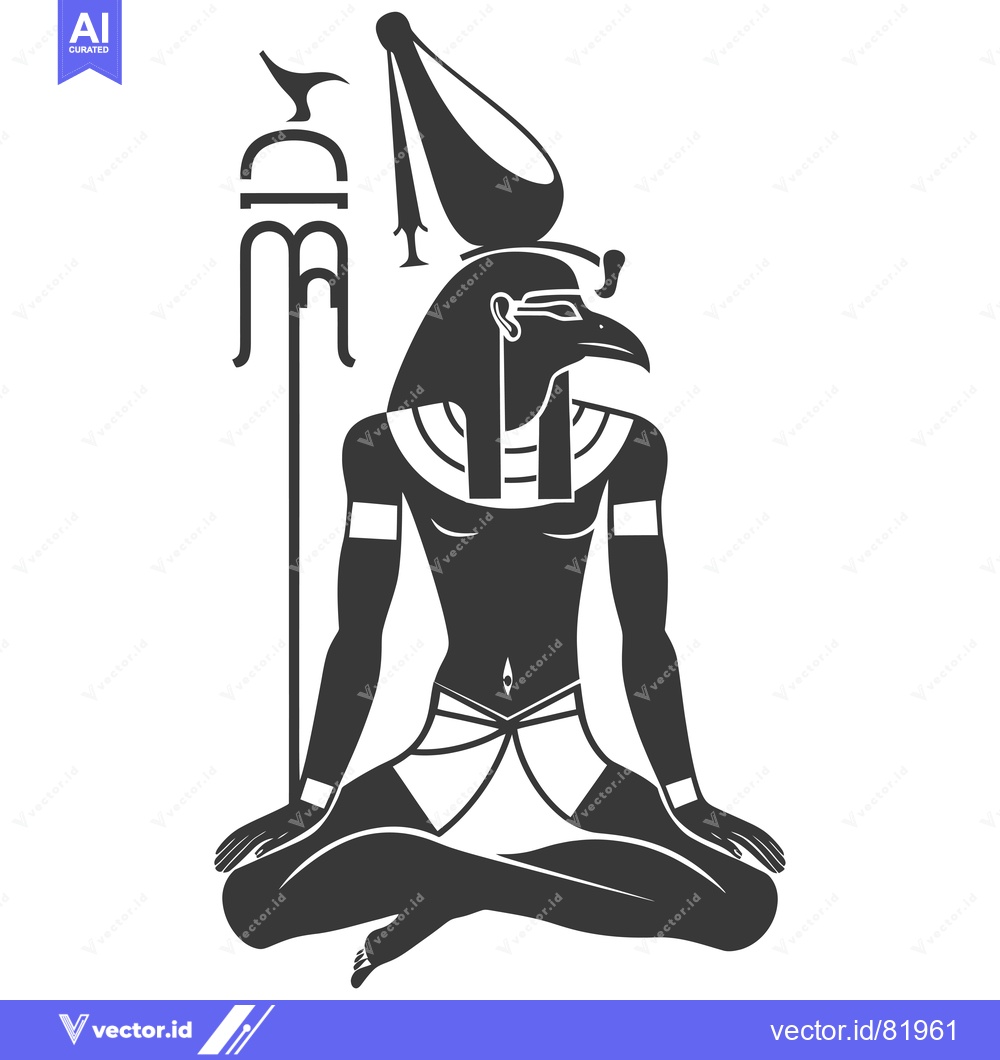 Premium Vector dari Black and White Illustration of the Egyptian God Horus Seated in a Med