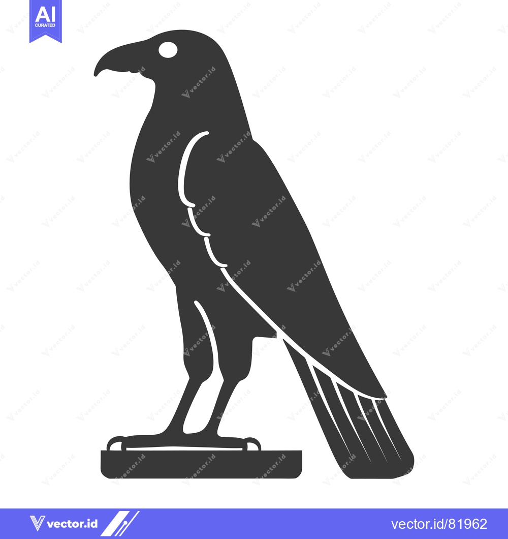 Premium Vector dari Black and White Silhouette of a Raven Standing on a Base