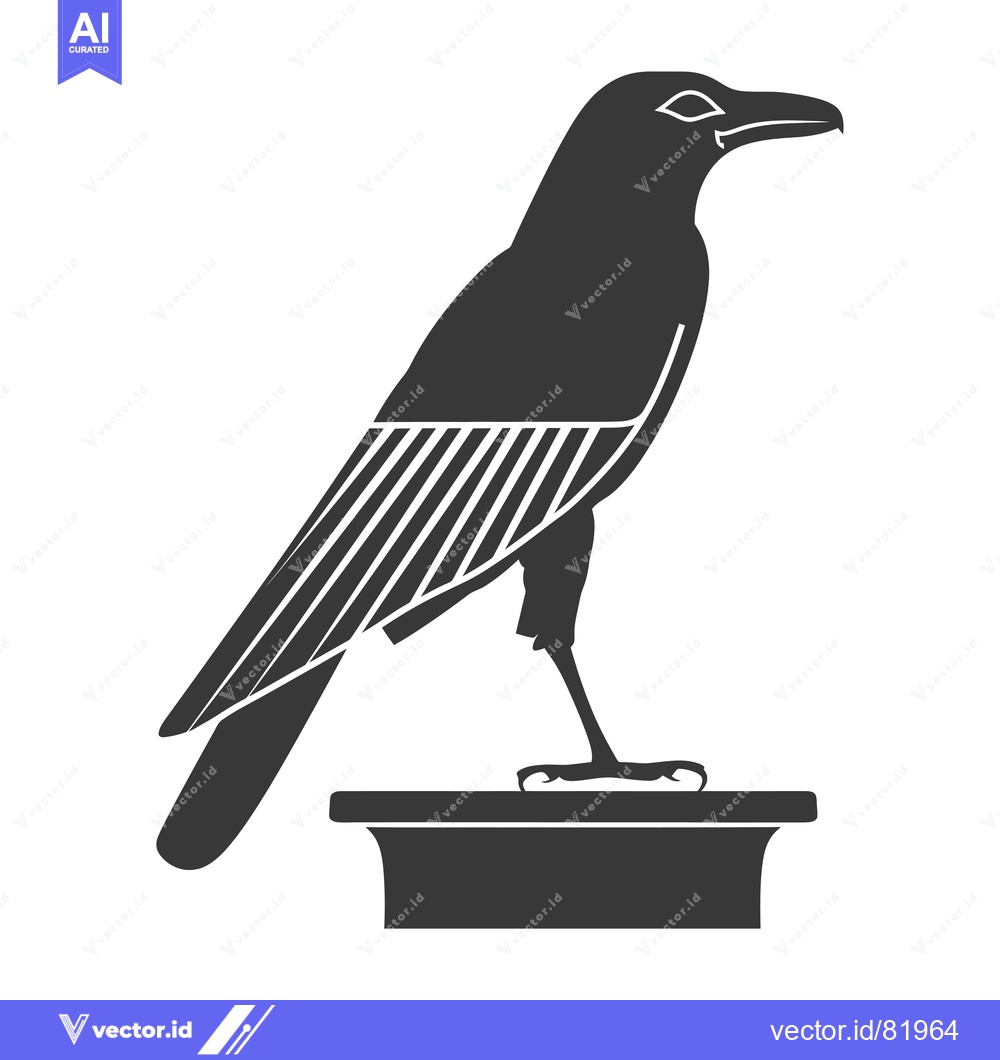 Premium Vector of Stylized Black and White Illustration of a Raven Perched on a Plinth