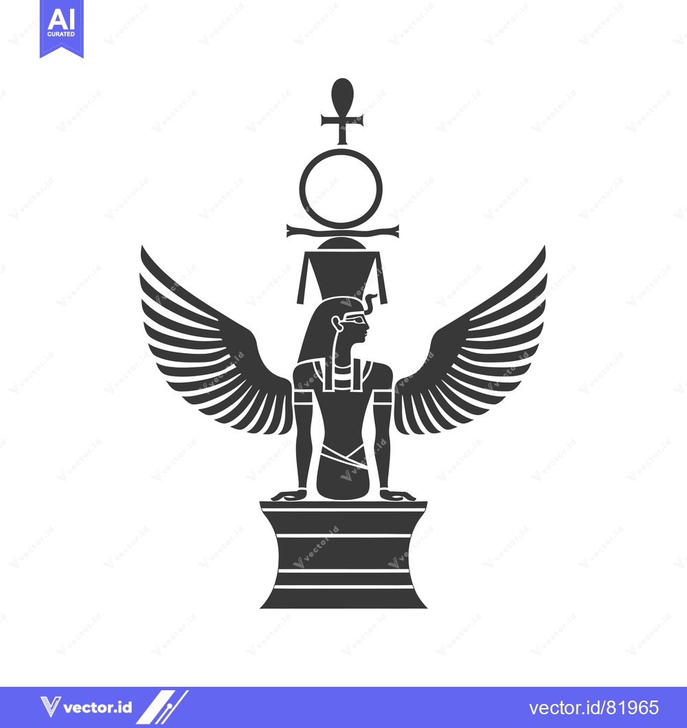 Premium Vector dari Winged Egyptian Goddess with Ankh and Double Crown