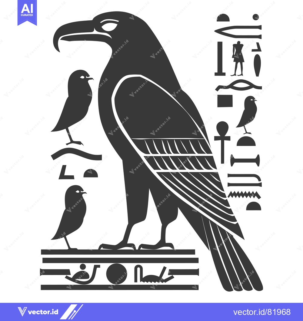 Premium Vector dari Egyptian Hieroglyphics Featuring a Large Raven and Two Smaller Birds