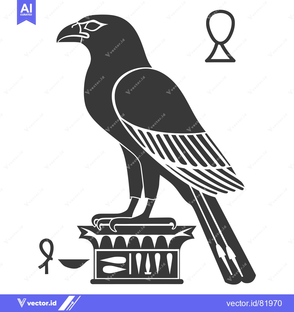 Premium Vector dari Black and White Illustration of Horus, the Egyptian God, with Ankh Sym