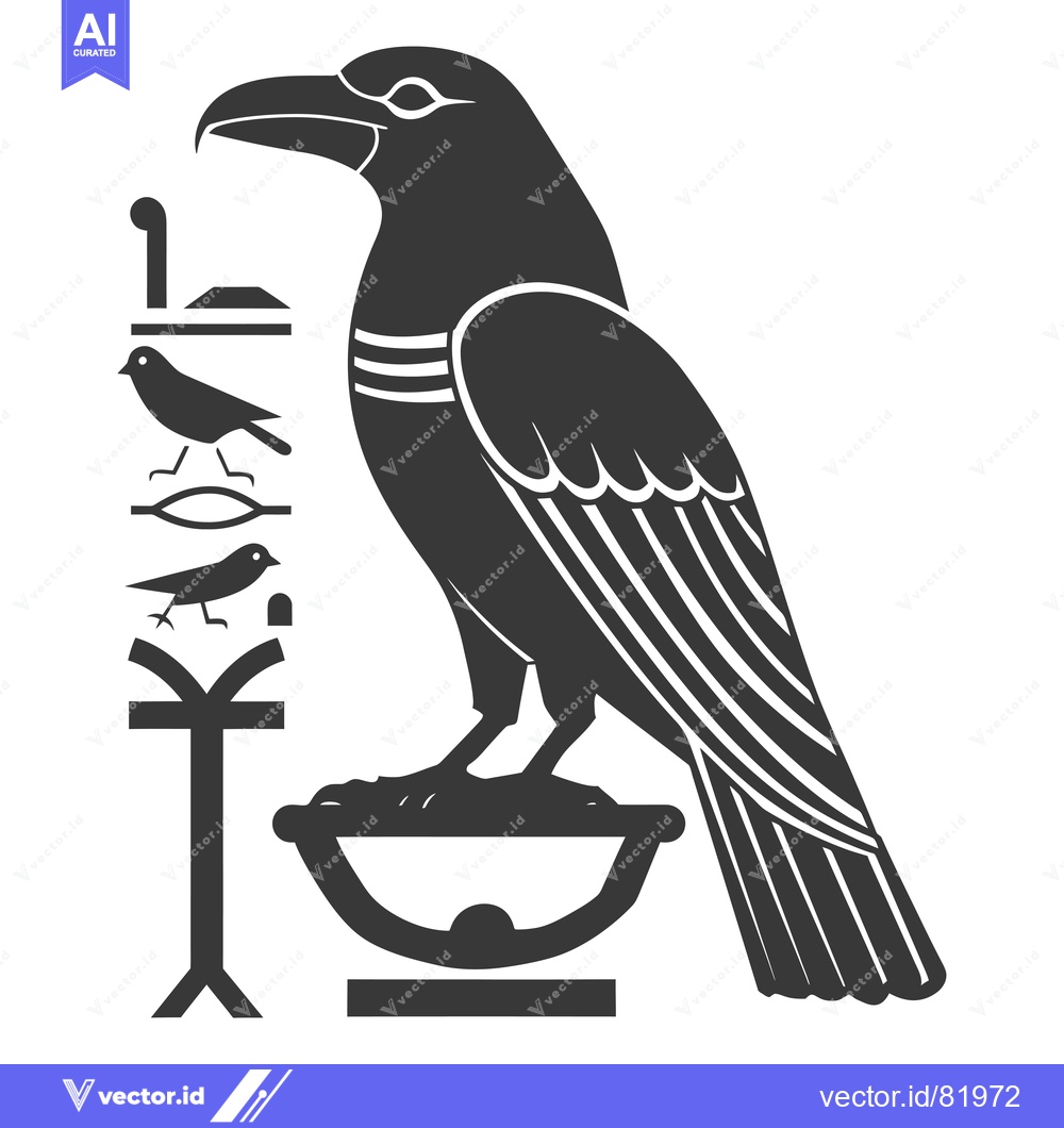 Premium Vector of Stylized Black and White Illustration of a Raven with Birds on a Perch