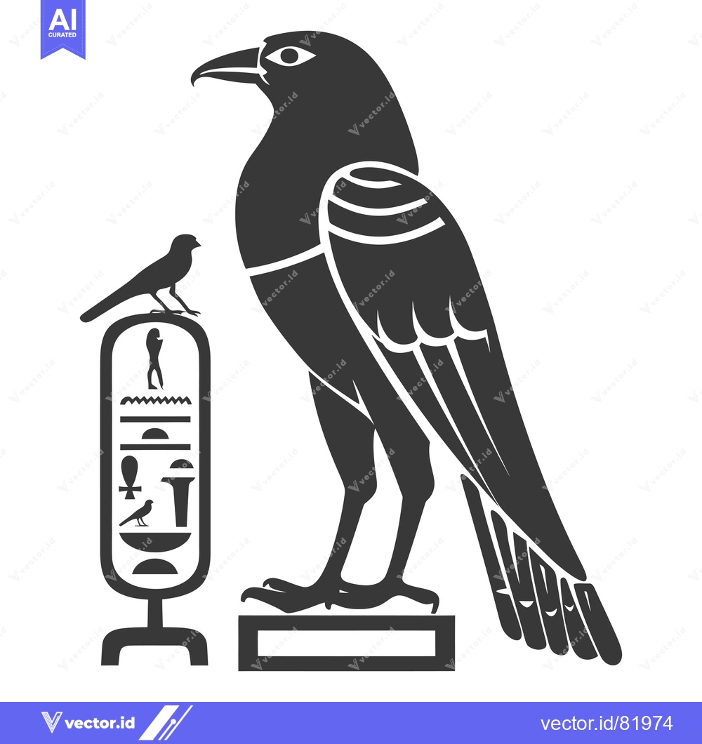 Premium Vector of Black and White Illustration of the Egyptian God Horus, Depicted as a