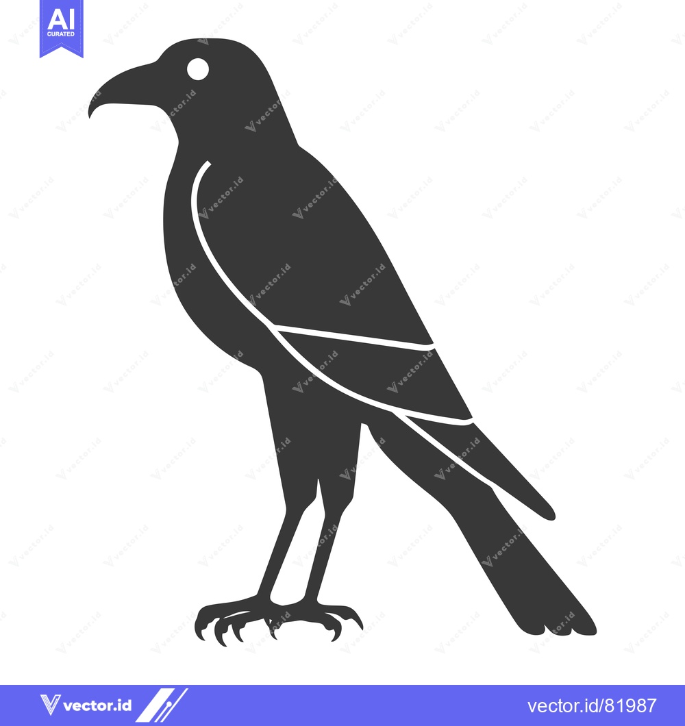 Premium Vector of Black and White Silhouette of a Crow Standing on White Background