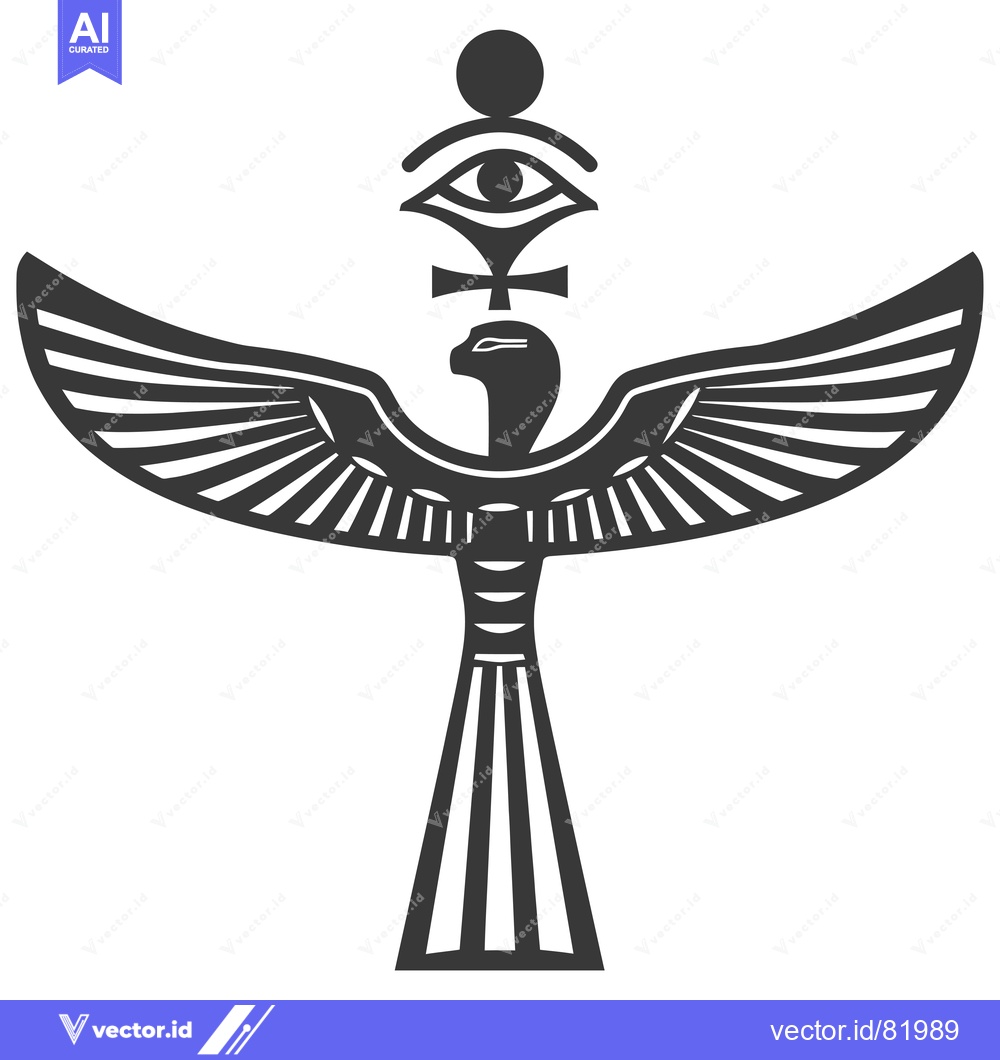 Premium Vector dari Black and White Stylized Egyptian Winged Goddess with Eye of Horus