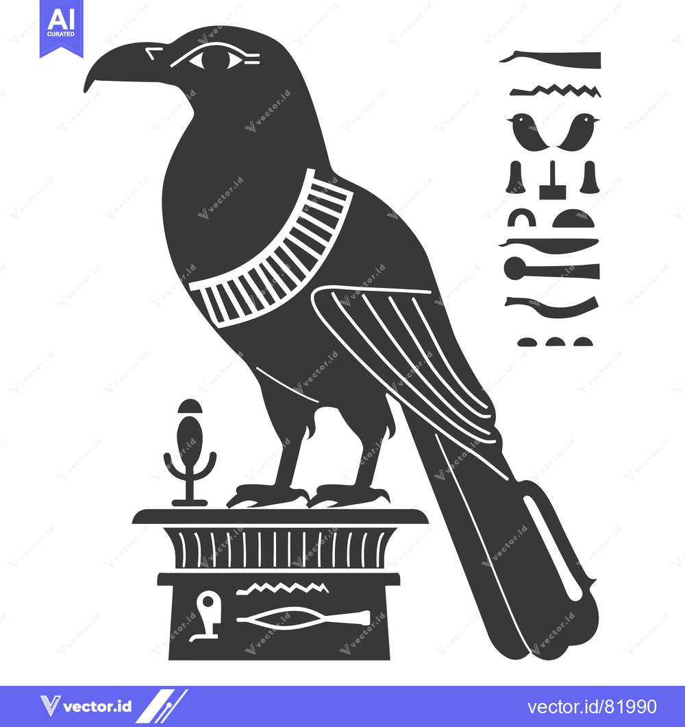 Premium Vector dari Stylized Black and White Illustration of an Egyptian God Horus as a Fa