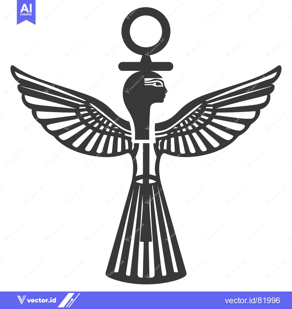 Premium Vector dari Black and White Stylized Illustration of the Egyptian Goddess Isis wit
