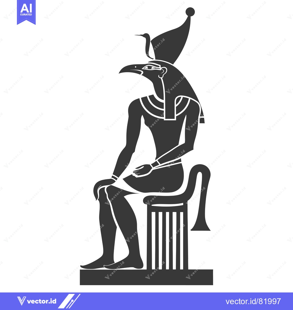 Premium Vector dari Black and White Silhouette of the Egyptian God Horus Sitting on a Thro