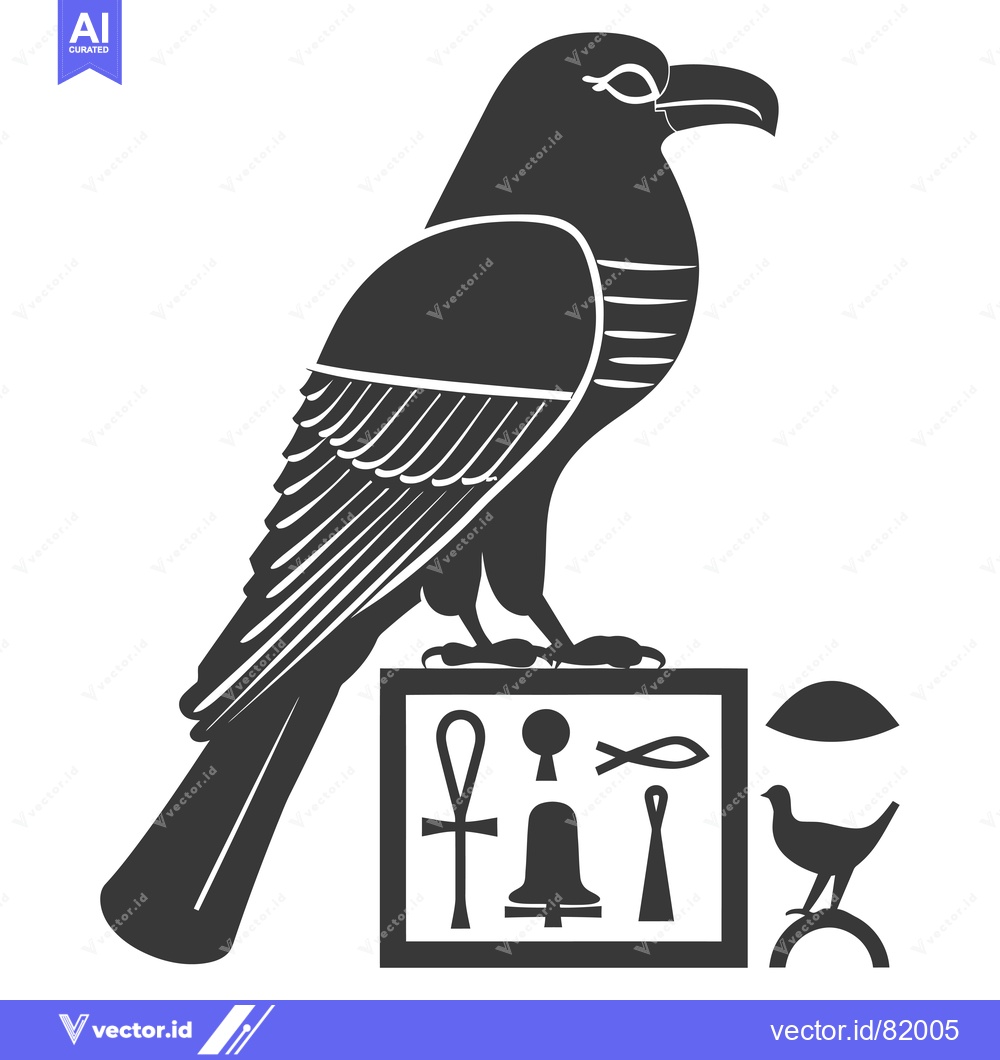 Premium Vector dari Silhouette of a Falcon Perched on a Stone with Hieroglyphics