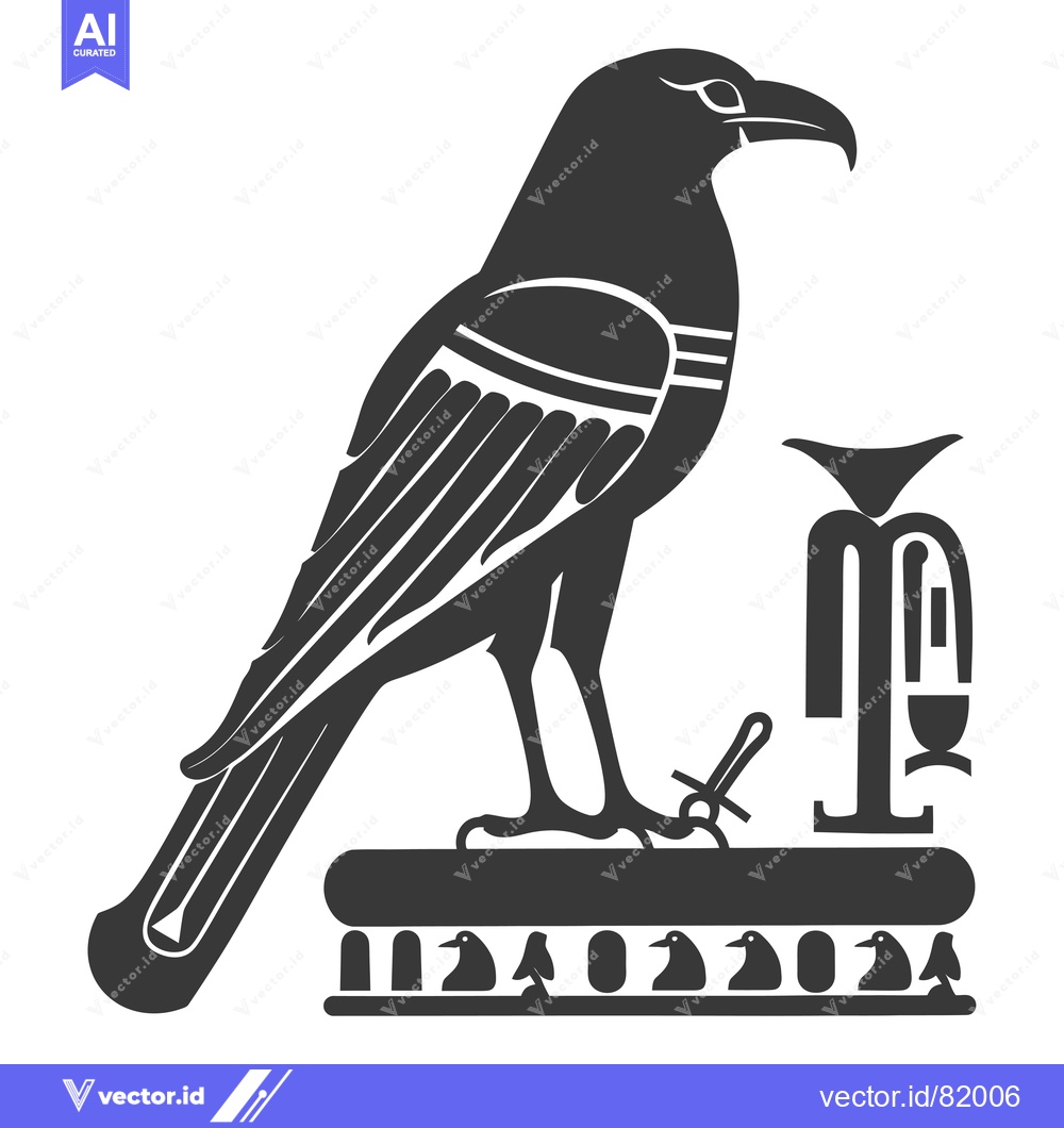 Premium Vector dari Stylized Black and White Egyptian Hieroglyph of a Raven