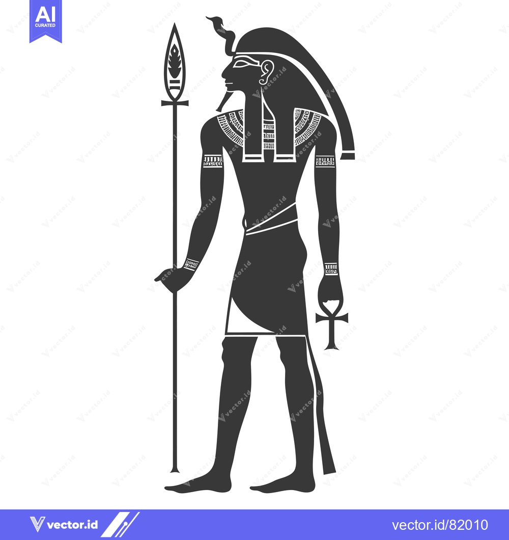Premium Vector dari Silhouette of an Egyptian Pharaoh Holding a Staff and an Ankh