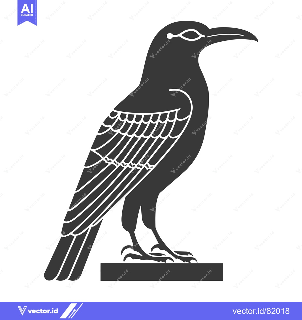 Premium Vector dari Stylized Black and White Illustration of a Crow Standing on a Platform