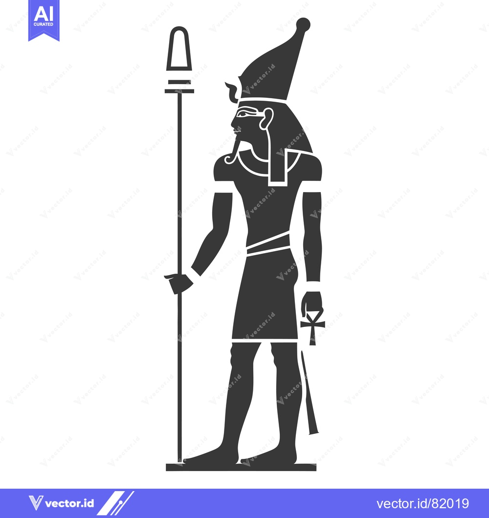 Premium Vector dari Black and White Silhouette of an Egyptian God Holding a Staff and Ankh
