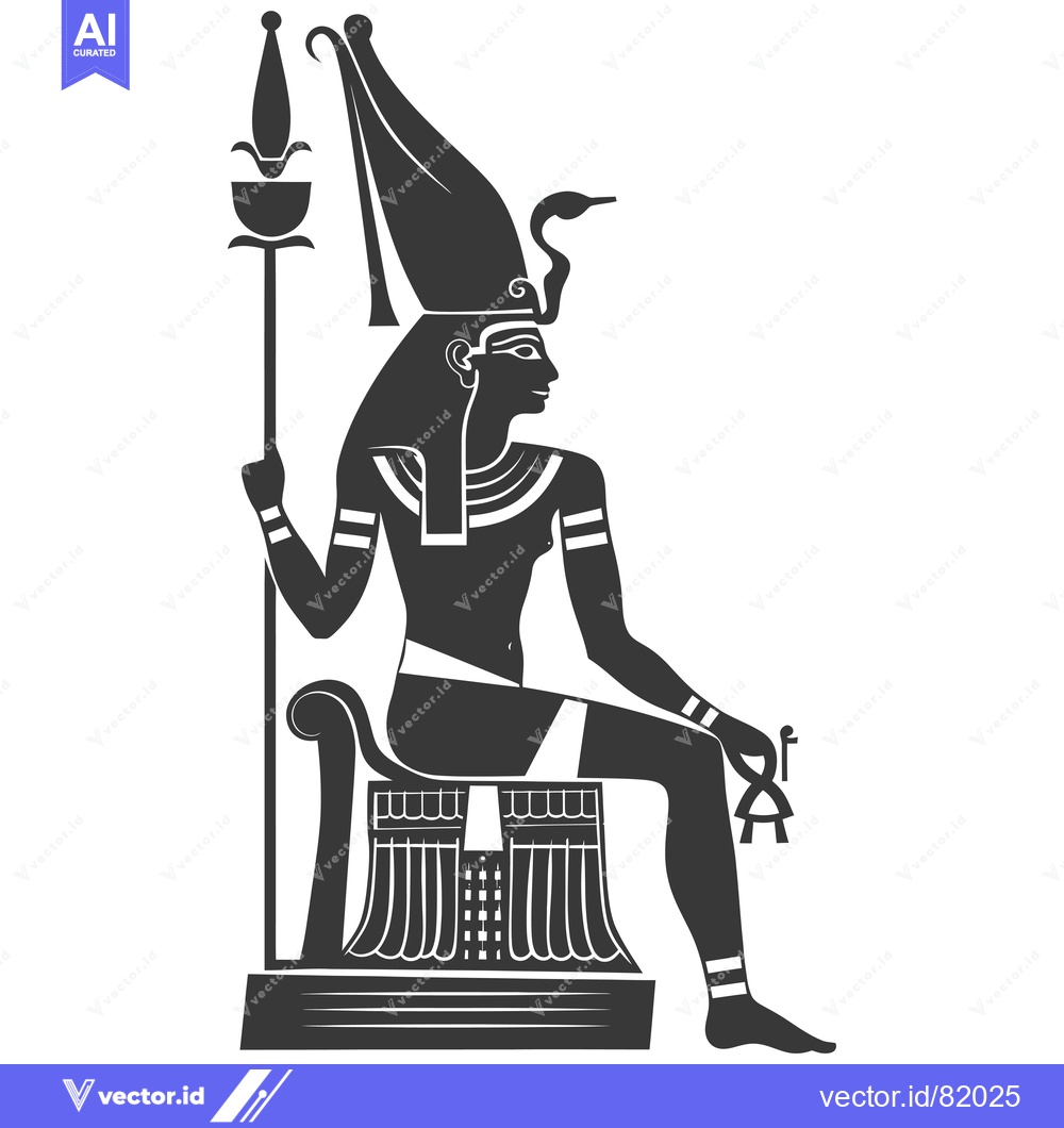 Premium Vector of Egyptian God Sitting on Throne Holding a Staff and Ankh Symbol