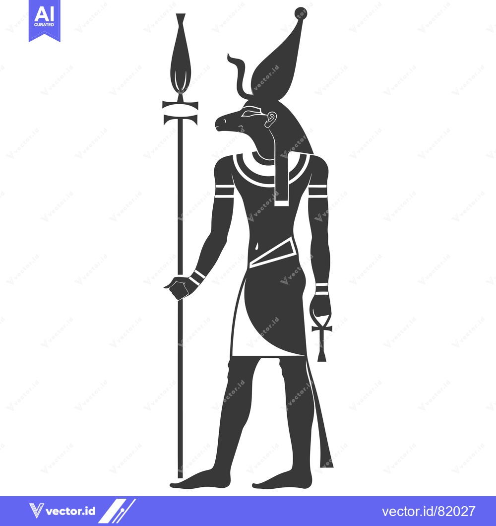 Premium Vector dari Silhouette of the Egyptian God Anubis with a Staff and Ankh