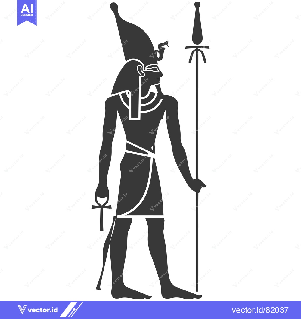 Premium Vector of Silhouette of an Egyptian God with a Snake Crown, Ankh, and Staff