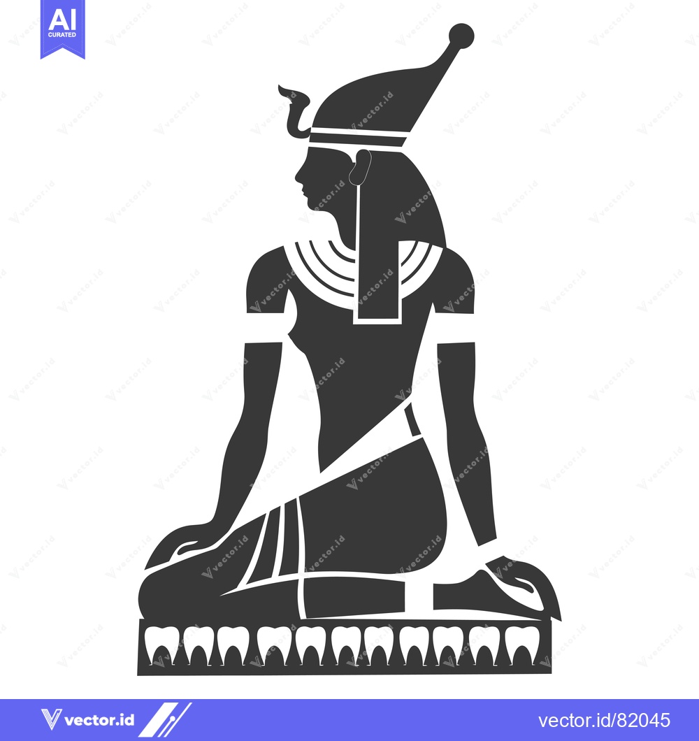 Premium Vector of A Black and White Silhouette of the Egyptian Goddess Bastet Kneeling o