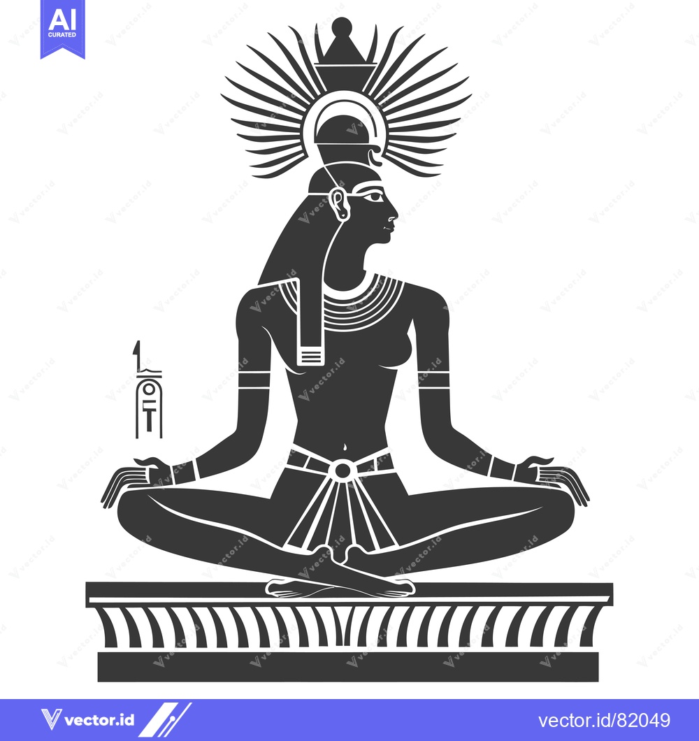 Premium Vector dari Black and White Silhouette of Egyptian Goddess Isis in a Sitting Pose