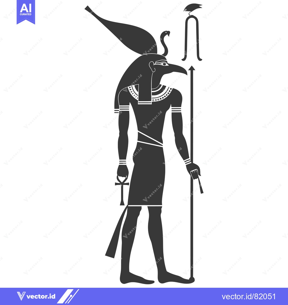 Premium Vector dari Silhouette of the Egyptian God Horus, Holding an Ankh and Staff