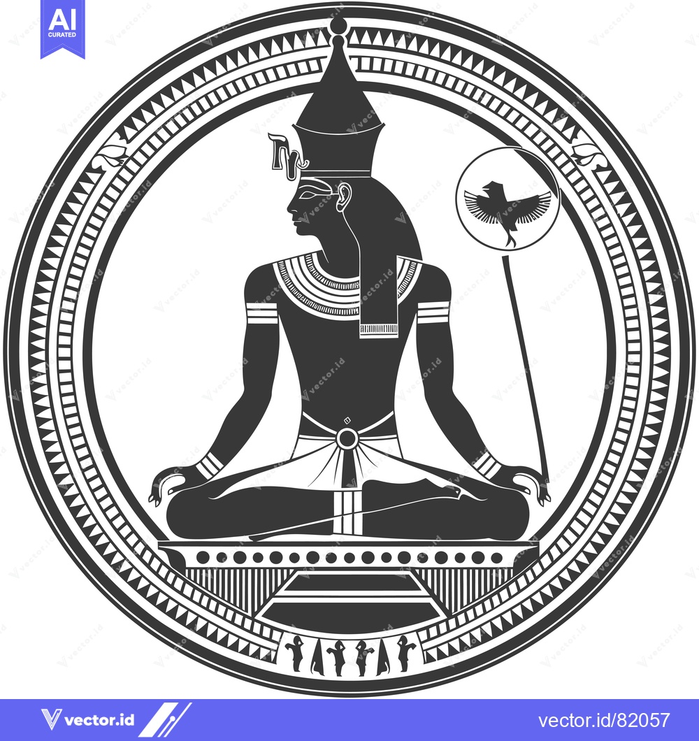Premium Vector dari Egyptian God Horus Depicted in Circular Frame with Ornate Border and B
