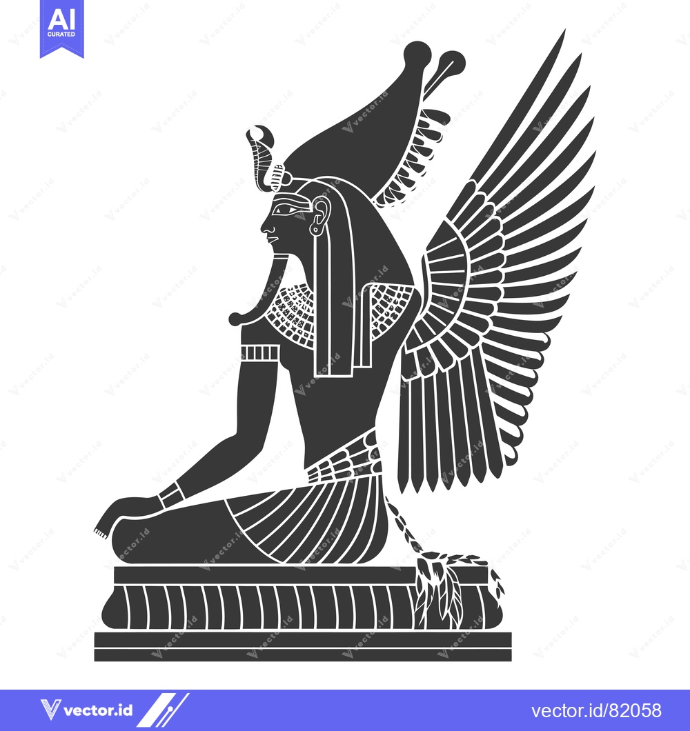 Premium Vector of Winged Egyptian Deity Seated on a Throne