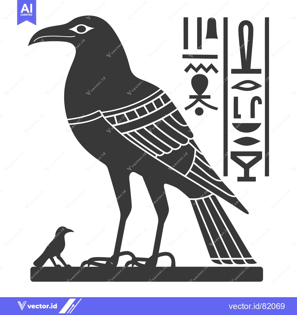 Premium Vector of Egyptian Hieroglyphs with a Silhouette of a Bird of Prey and a Smaller