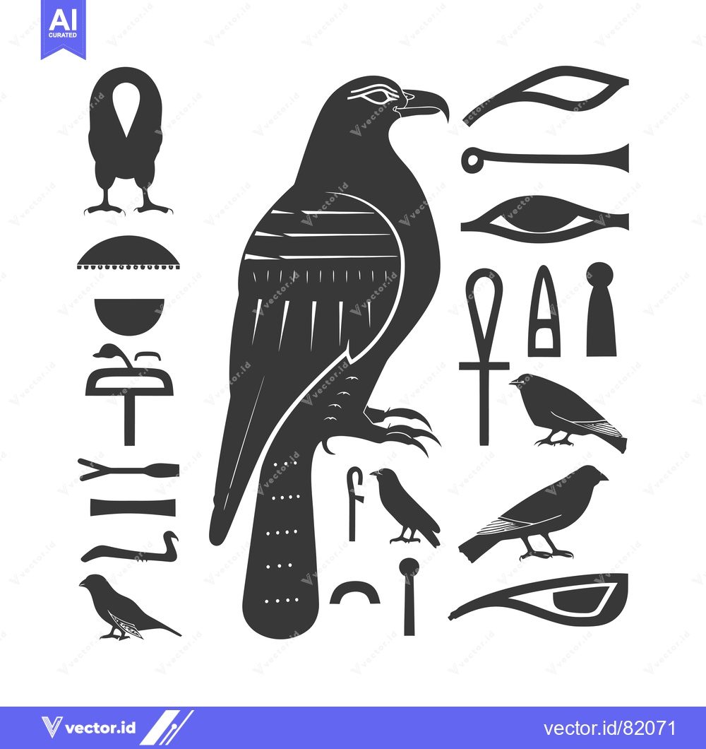 Premium Vector dari A black and white illustration of an Egyptian god with various hierogl
