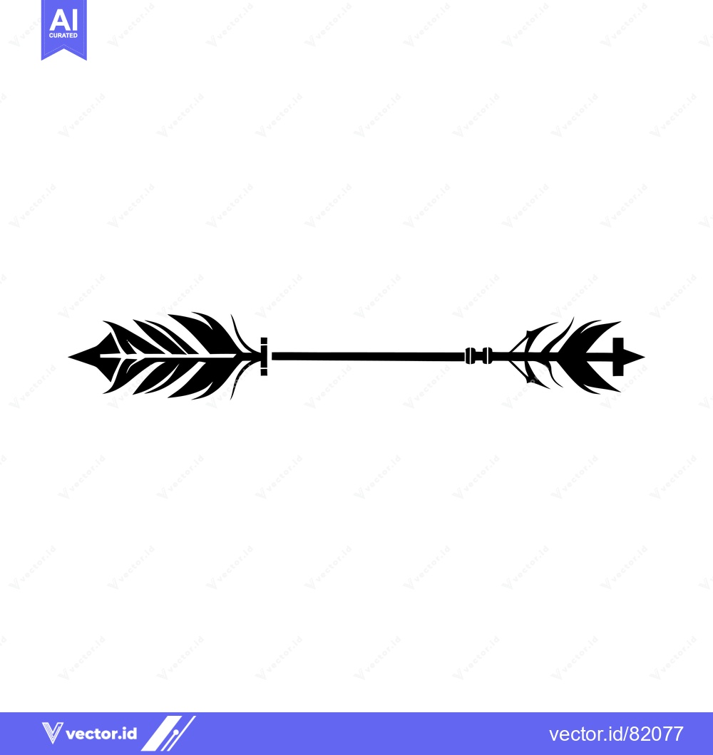 Premium Vector of A Black and White Decorative Arrow with Feathered Fletching
