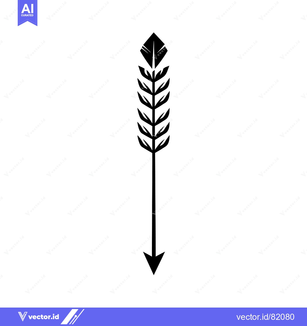 Premium Vector dari A stylized black arrow pointing downwards with a feathered fletching