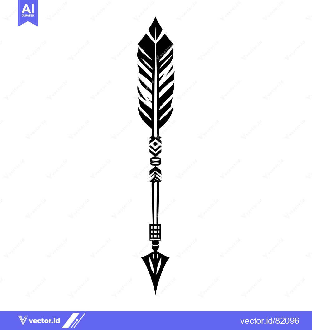 Premium Vector dari Black and White Stylized Arrow with Feather Fletching