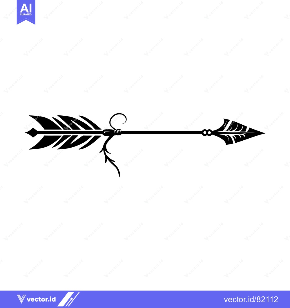 Premium Vector of Black and White Ornamental Arrow with Feathers and Knot