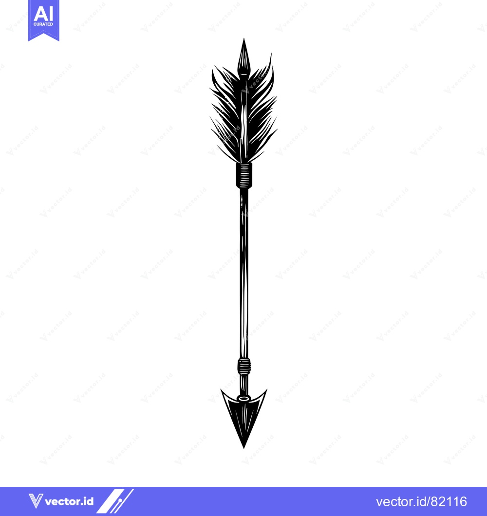 Premium Vector dari Black and White Hand Drawn Arrow with Feathers