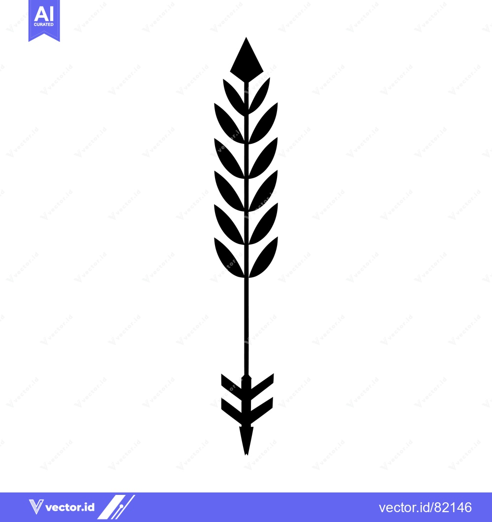 Premium Vector of Black and White Arrow with Leaves Forming a Stem