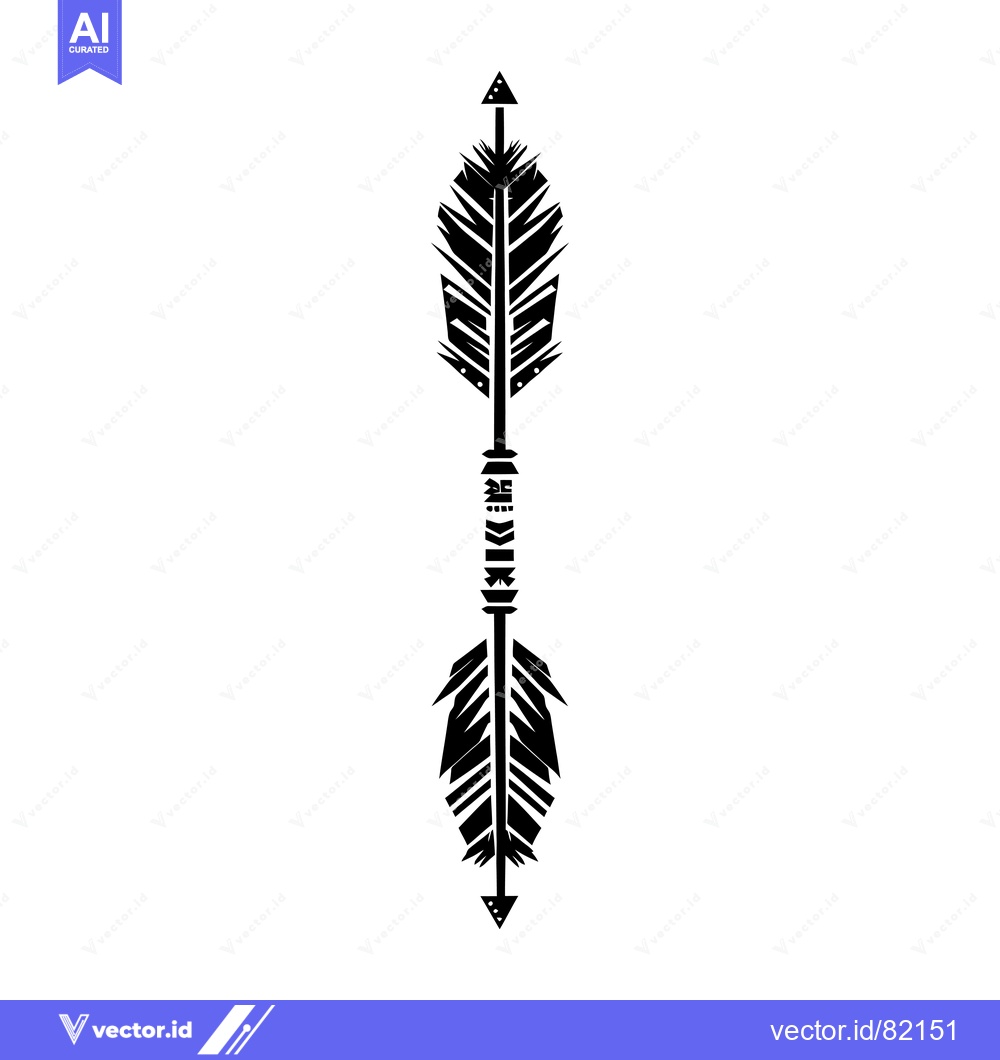 Premium Vector of Black and White Arrow with Feathers and Geometric Patterns